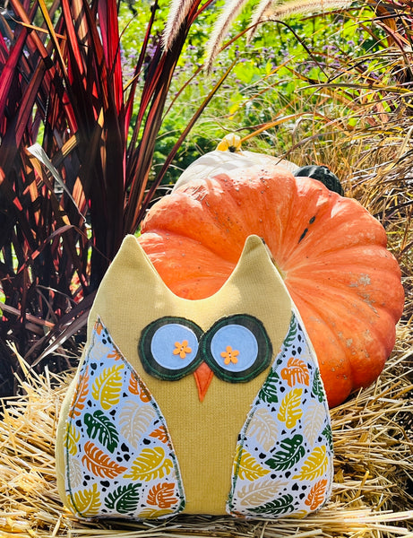 Owl Doorstop - Yellow, orange, and green floral