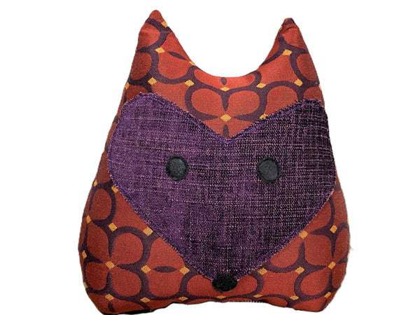Fox pillow in reds and violets