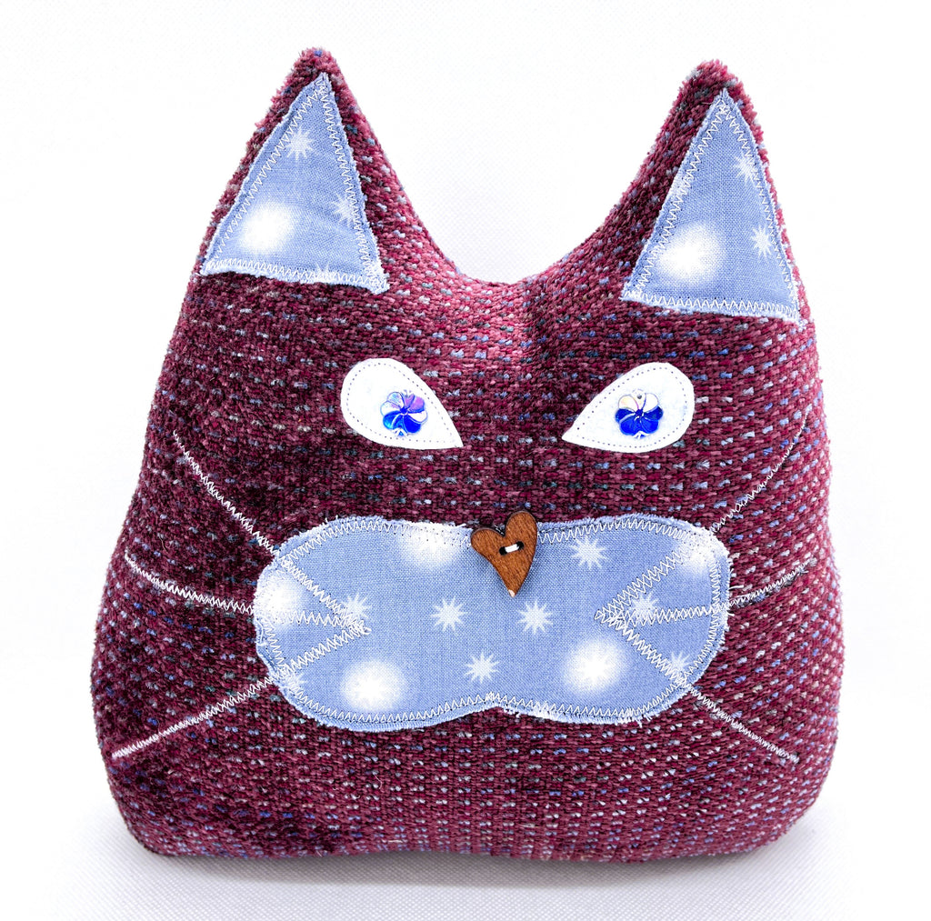 Cat Doorstop - Maroon and gray stars