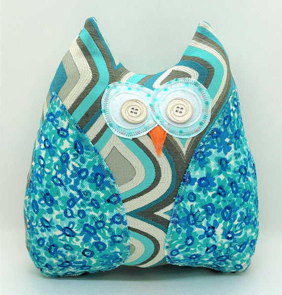 Gray and turquoise owl pillow