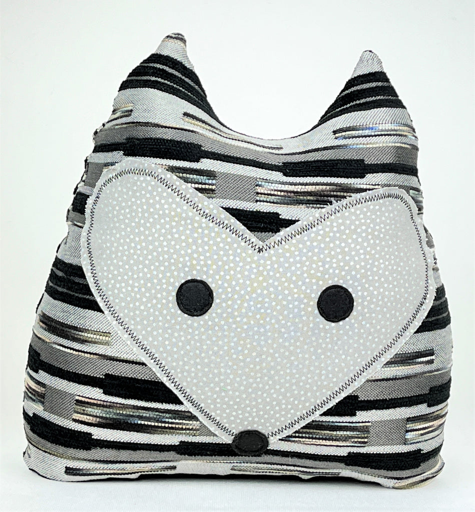black silver and gray fox doorstop with stripes and dots