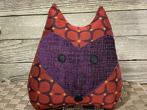Fox pillow in reds and violets